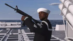 Afro American Sailor in Black Uniform with Rifle 3D model