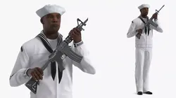 Afro American US Navy Sailor with Rifle 3D model