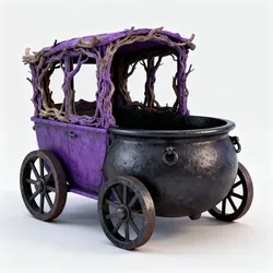 Realistic Stylized Witch Cauldron Carriage 3D Model Low-poly 3D model
