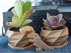 Wide Top Low Poly Planter With Drain Tray