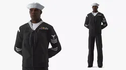 Afro American Sailor in Black Uniform Standing Pose 3D model
