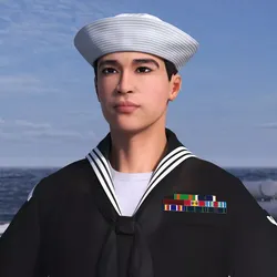 Asian Sailor US Navy in Black Uniform A-Pose 3D model