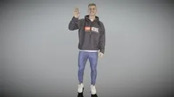 Cheerful young man in hoodie waving 265