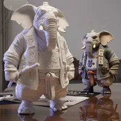 Samurai Warrior Anthropomorphic Elephant Ronin Samurai Statue 3D print model