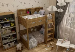 Kids Wooden Bunk Bed 3D Model 3D model