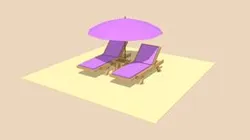 Low Poly Beach Bench and Umbrella