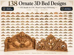 138 Ornate 3D Bed Headboard Designs STL Bundle  3D model