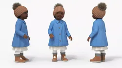 Black Toddler Girl Light Skin Autumn Style Standing 3D model