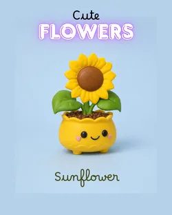 Floral Vase with Sunflower and Leaves 3D Print F2