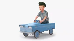 Old Vintage Blue Pedal Car with Boy Driver Fur 3D model