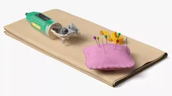 Fabric Cutting Tools Including Tape And Pins on Textile 3D model