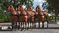 Four Horse Team with Harnesses Rigged 3D model