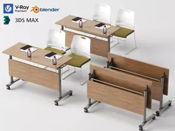 Foldable Training Desk Chair Set 3D Model 3D model