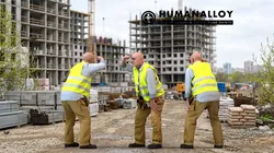 Senior Caucasian male waiting at construction site in 3D model