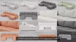 U-Shaped Sectional Sofa Collection - 5 Color Variations Pack