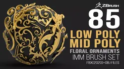 85 mid poly baroque floral ornament decals  Imm brush set 3D model