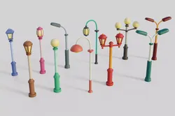Cartoon Street Lights Collection Low-poly 3D model