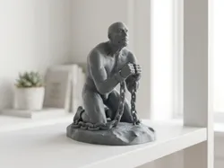 Free Sculptures & Artworks STL Download - Ironbound Resilience: Kneeling Man Sculpture with Chainsby Sculturissimo3D