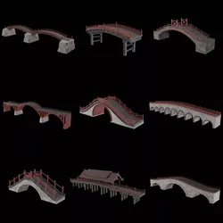 JAPAN JAPANESE ASIAN ORIENTAL TEMPLE CITY BRIDGE COLLECTION Low-poly 3D model