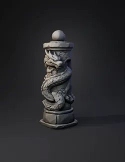 stone dragon column pedestal sculpture with carved scales and round ba