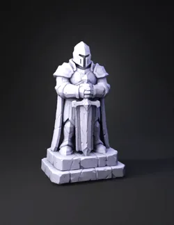 stone knight statue with sword armored warrior on pedestal gray ston