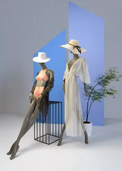 Summer Shop front with female mannequin 3D model