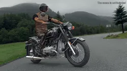 Biker in Helmet on Retro Motorcycle Ural M70 3D model