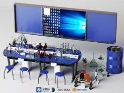 Chemistry Lab Experiment Table Scene 3D Model 3D model