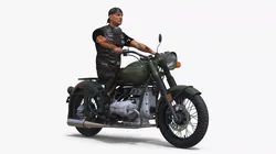 Classic Retro Motorcycle with Rider 3D model