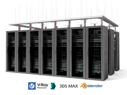 Data Center Server Cabinet Group 3D Model 3D model