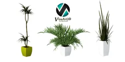 Houseplant Collection 1 artificial grass plant in vase 3D model