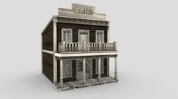 Old Western Bank With Interior Low Poly