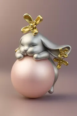 Cute Bunny Figurine on Ball  3D Print Model Free 3D print model
