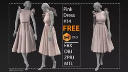PinkDrees14   MarvelousDesigner CLO3D ZPRJ FBX OBJ MTL Free 3D model