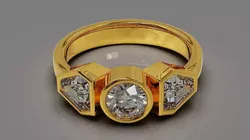 Bezel set round and calf shape diamonds three stone ring Free 3D print model