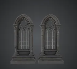 Gothic Cathedral Window Set – Ornate Stone Arch Architecture