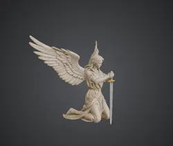 Kneeling Winged Angel Statue with Sword – Guardian Warrior Sculpture
