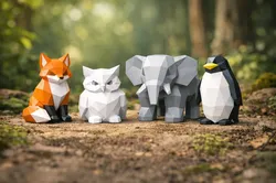 Low Poly Animal Set – Fox, Owl, Elephant & Penguin | Easy 3D Print