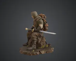 Seated Hooded Traveller with Sword