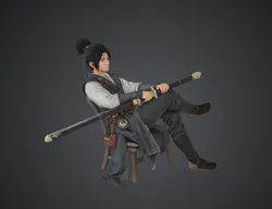 Seated Swordsman with Katana – Fantasy Samurai Warrior