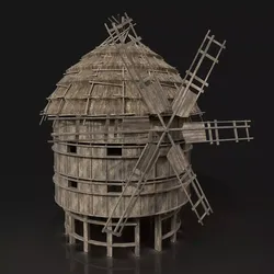 Next Gen AAA THATCHED FANTASY MEDIEVAL WOODEN SILO WINDMILL Free low-poly 3D model