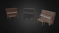 Old antique piano with bench game-ready asset Free low-poly 3D model