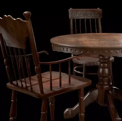 Old Wooden Table And Chairs Free low-poly 3D model
