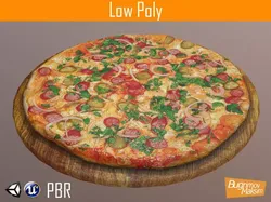 Pizza on wooden board Free low-poly 3D model