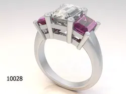 Ring three stone engagement with sapphires and emerald cut di... Free 3D print model