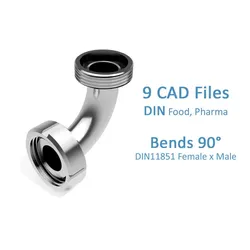 Hygienic Bends 90 degrees - DIN11851 Female x Male Ends Free 3D model