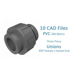 PVC Three Piece Unions - BSP Female x Socket End -  Free 3D model