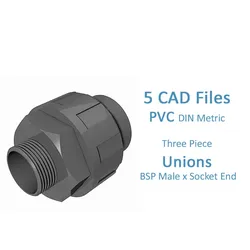 PVC Three Piece Unions - BSP Male x Socket End -  Free 3D model