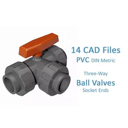 PVC Three-way Ball Valves - Socket Ends Free 3D model