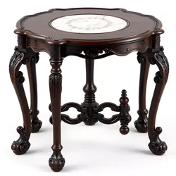 Classic Carved Wood Marble Side Table Low-poly 3D model